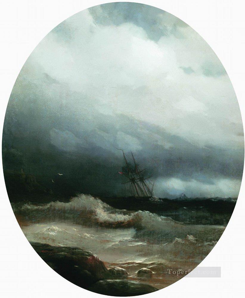 嵐の中のイワン・アイヴァゾフスキーの船 海の風景油絵